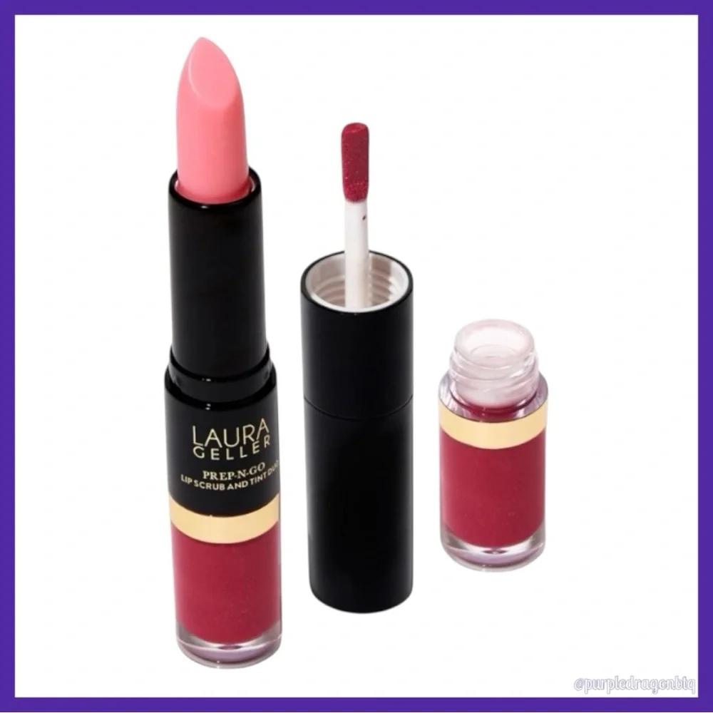 Laura Geller Top Tier (Deep Rich Pink) Prep-N-Go Lip Scrub And Tint Duo NEW